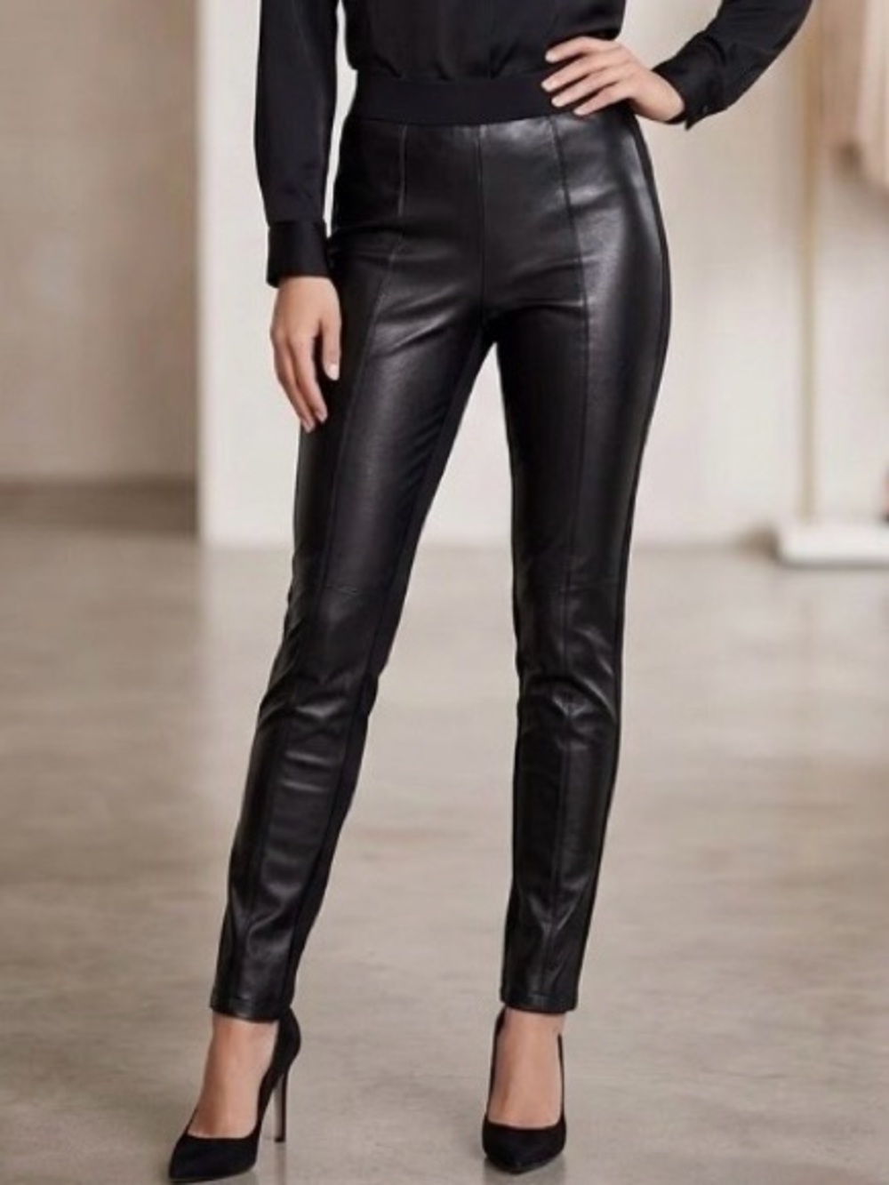 Simons Black Faux Leather Skinny Pants